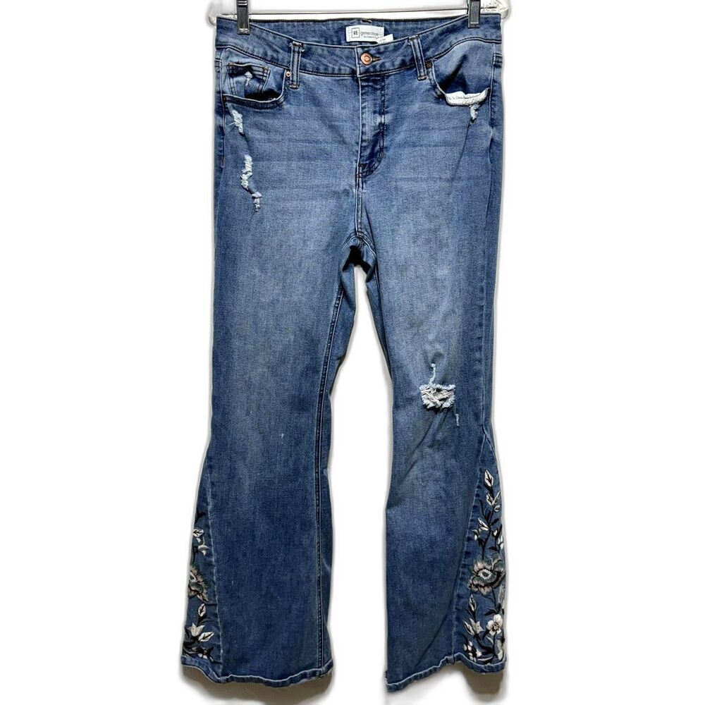REgeneration Jeans Mid-Rise Flare Embroidered Floral Wide Leg Y2K Womens sz 31